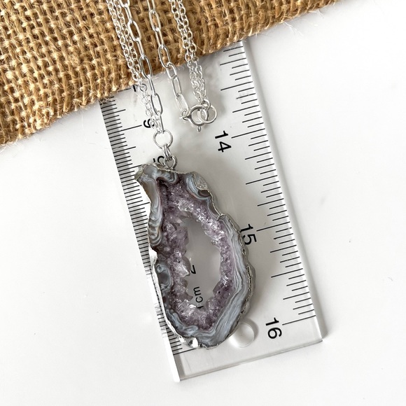 NEW Artisan Lavender Quartz Stone Slice Pendant on Sterling Silver Chain - Picture 8 of 13
